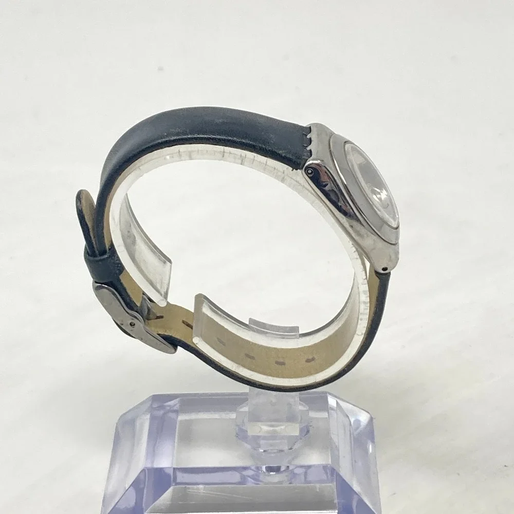Swatch Aim At Me Womens Watch 24mm Silver Tone Black Swiss Made WR New Battery